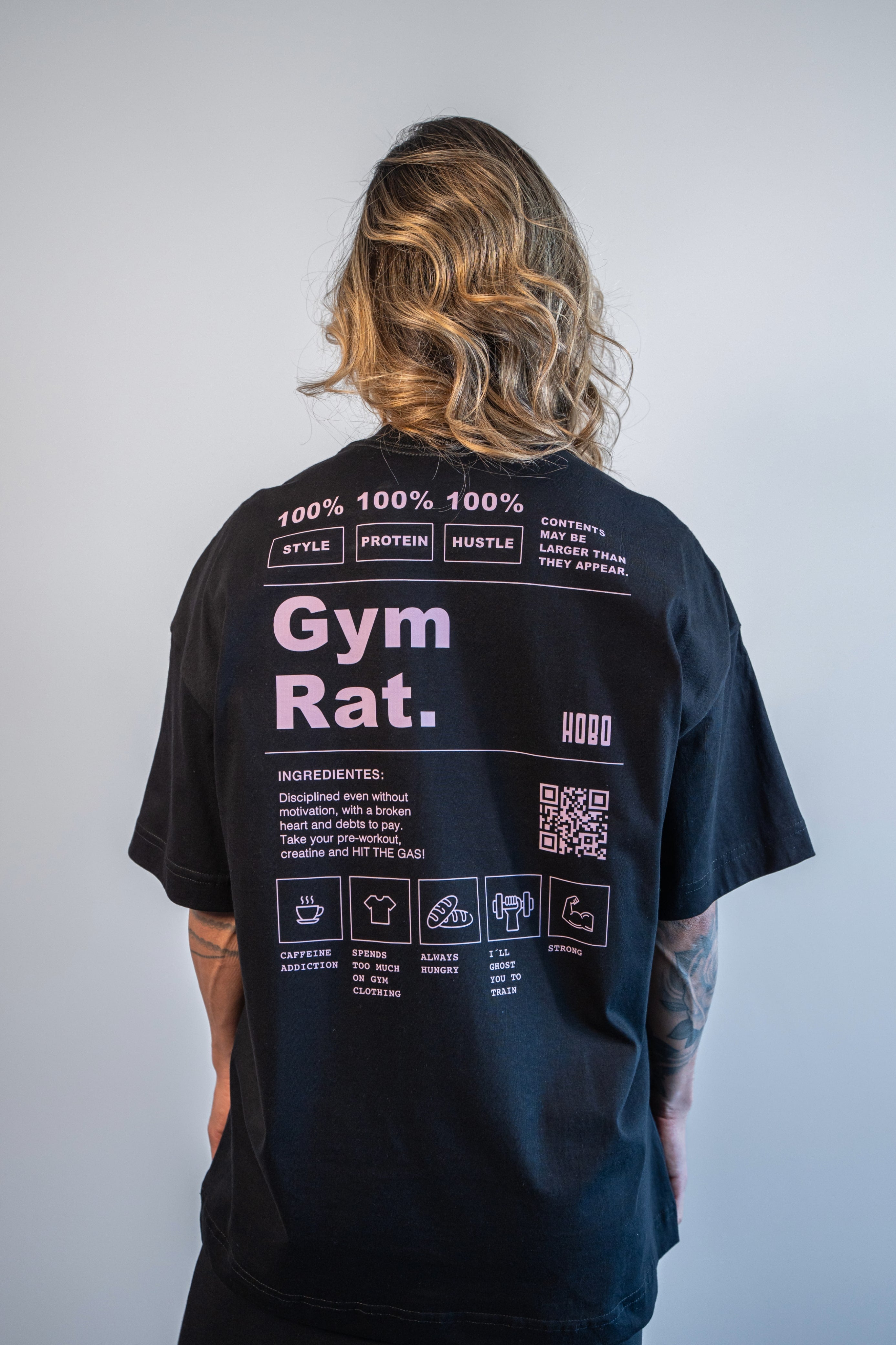 Camiseta Gym Rat - Oversized Preta com Rosa