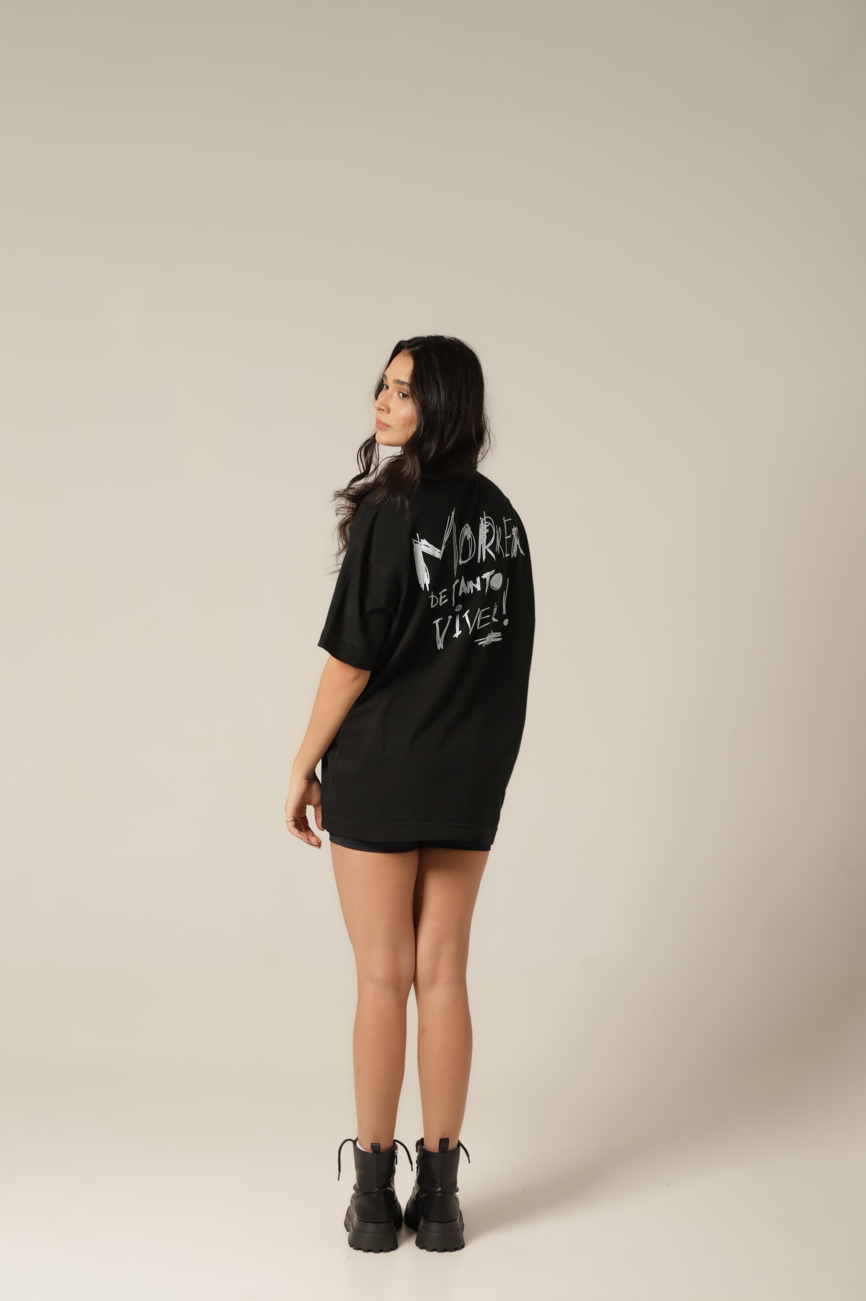 Camiseta Oversized Viver - Preto [ Estampa Branca ]