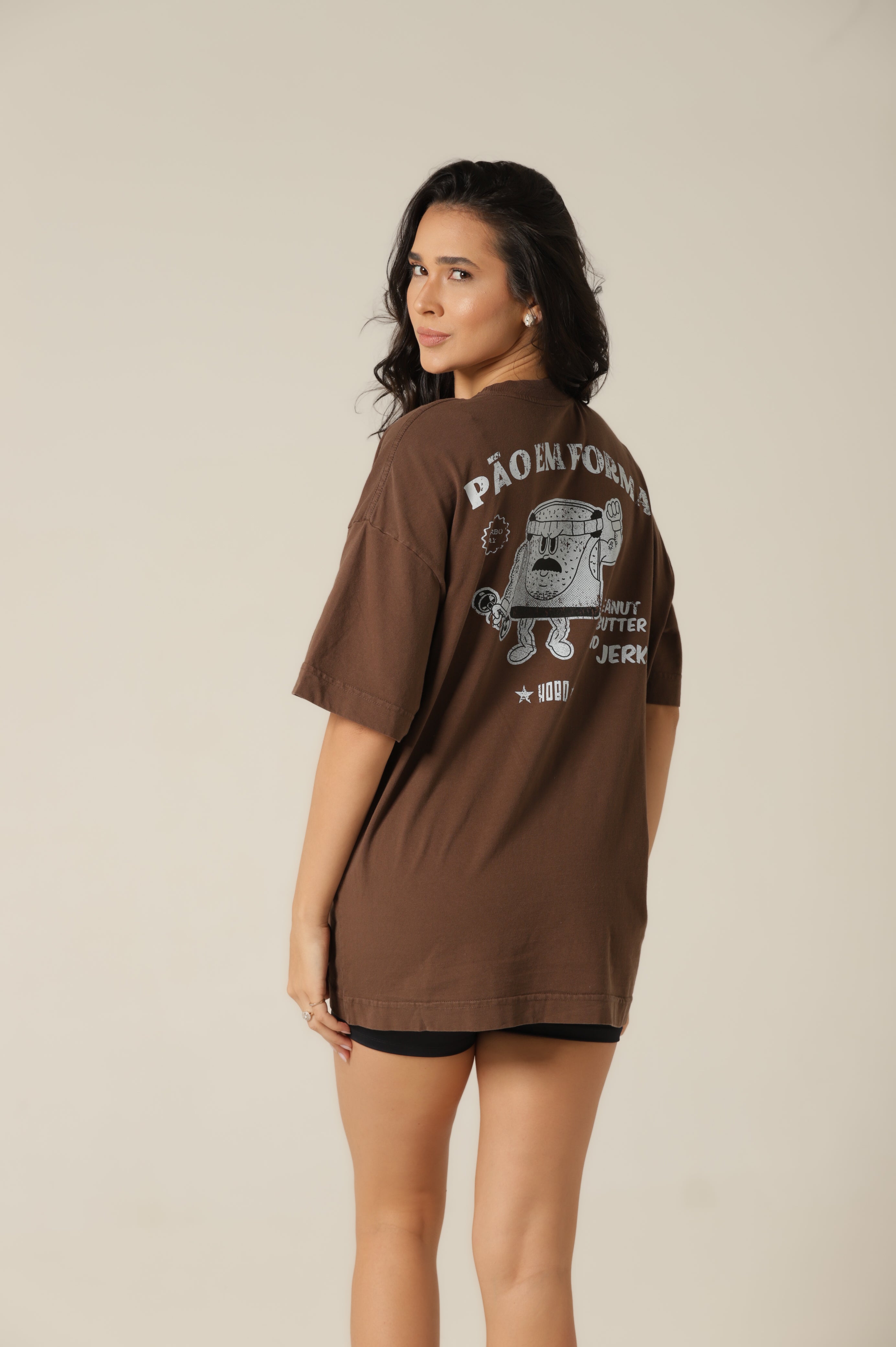 Camiseta Oversized Pão Em Forma - Marrom café