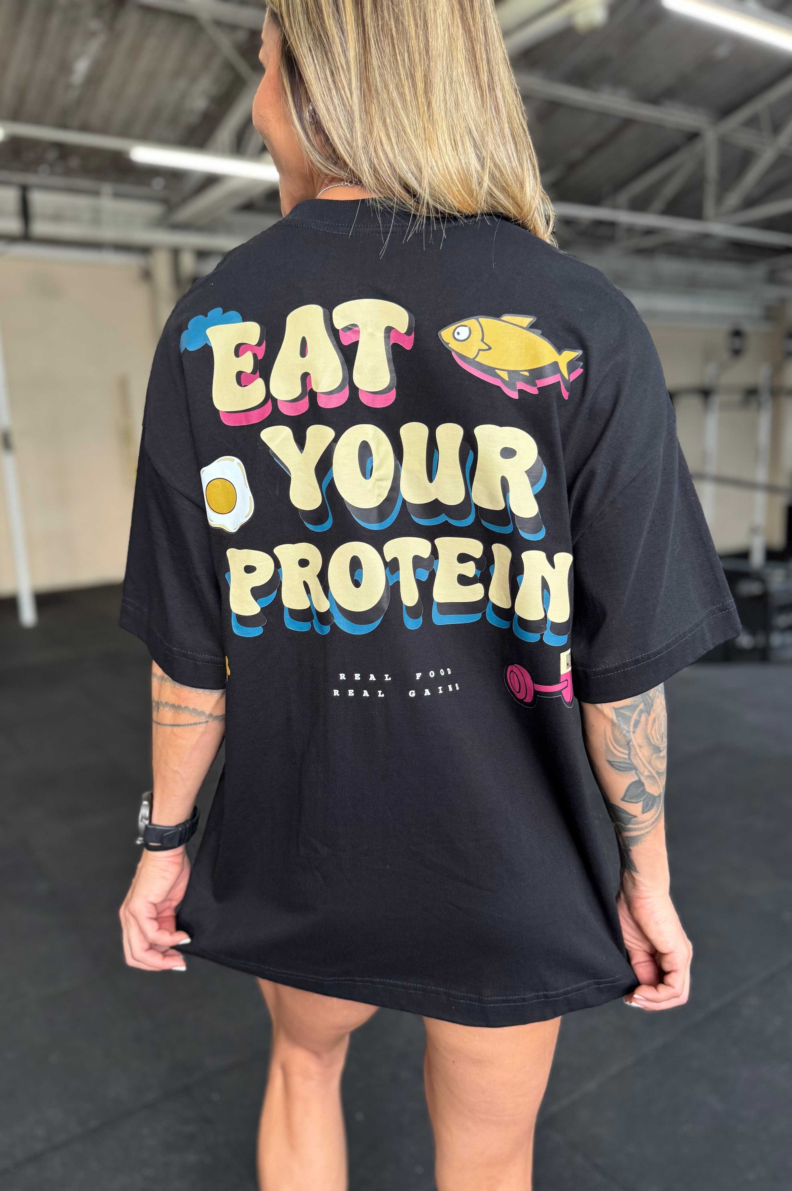 Camiseta Eat Your Protein Oversized Preta