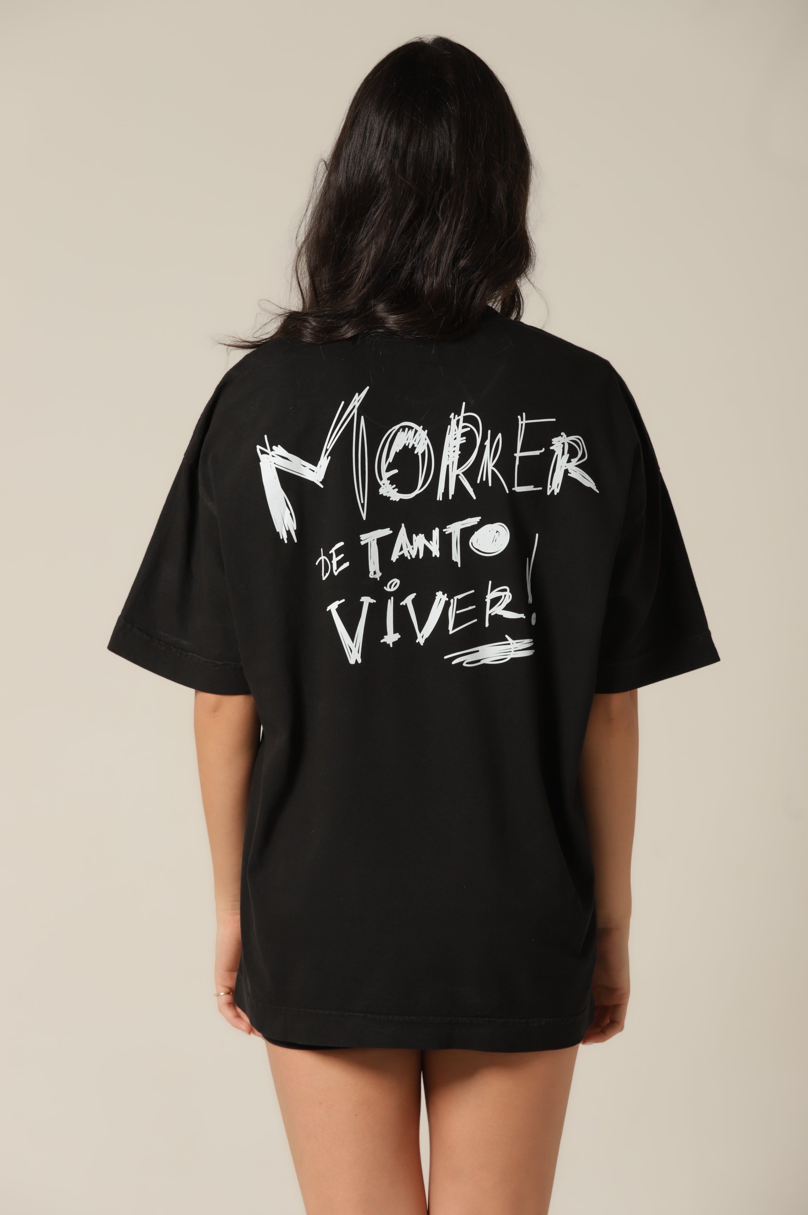 Camiseta Oversized Viver - Preto [ Estampa Branca ]